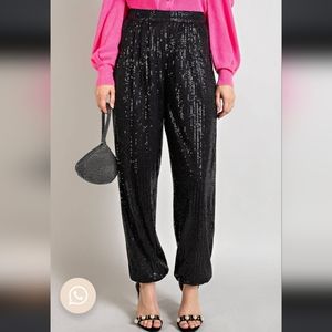 143 Story Sequina Black Sequin Pants Womens Small Sparkly Holiday Party